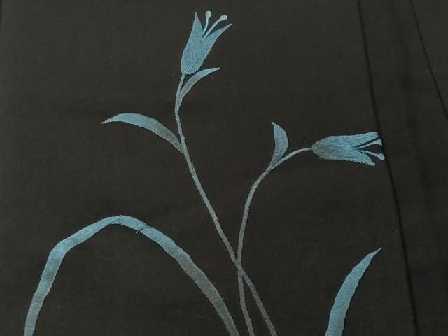 平和屋着物＃羽織　総刺繍　草花文　黒地　正絹　逸品　CABF3971ev