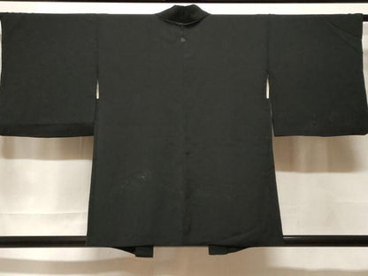 平和屋着物＃羽織　寿光織　笹竹文　黒地　銀糸　正絹　逸品　CABF3974ev