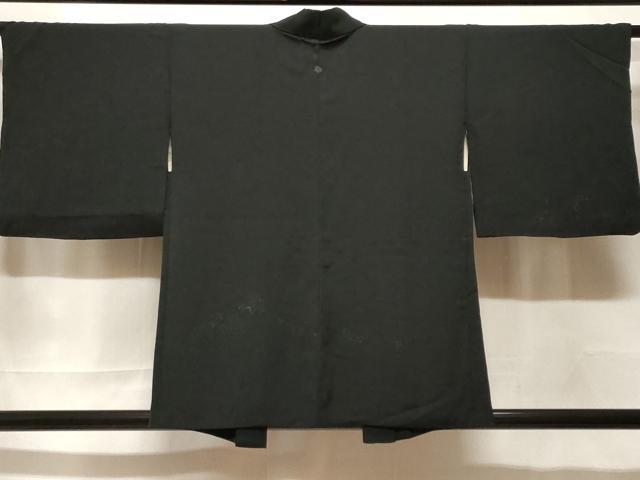平和屋着物＃羽織　寿光織　笹竹文　黒地　銀糸　正絹　逸品　CABF3974ev