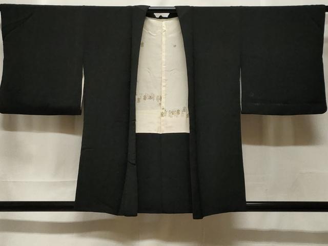 平和屋着物＃羽織　寿光織　笹竹文　黒地　銀糸　正絹　逸品　CABF3974ev