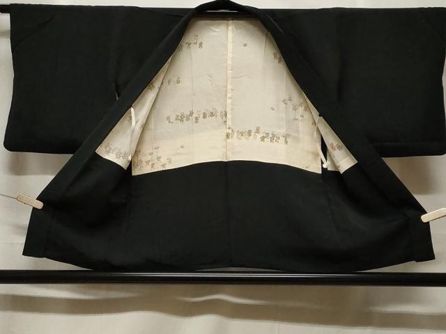 平和屋着物＃羽織　寿光織　笹竹文　黒地　銀糸　正絹　逸品　CABF3974ev
