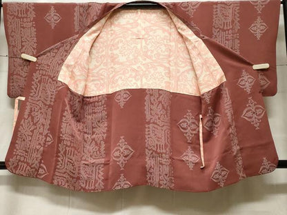 平和屋着物＃道行コート　幾何学間道　ロング丈　正絹　逸品　CABF3976ev