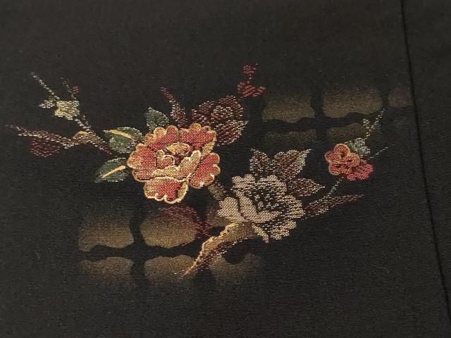 平和屋着物＃羽織　寿光織　枝花文　暈し染め　黒地　金銀糸　正絹　逸品　CABF3981ev