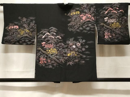 平和屋着物＃羽織　寿光織　松竹梅遠山文　黒地　金銀糸　正絹　逸品　CABF3985ev