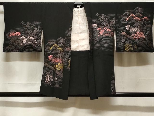 平和屋着物＃羽織　寿光織　松竹梅遠山文　黒地　金銀糸　正絹　逸品　CABF3985ev
