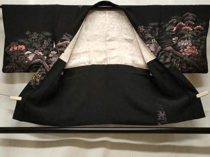 平和屋着物＃羽織　寿光織　松竹梅遠山文　黒地　金銀糸　正絹　逸品　CABF3985ev