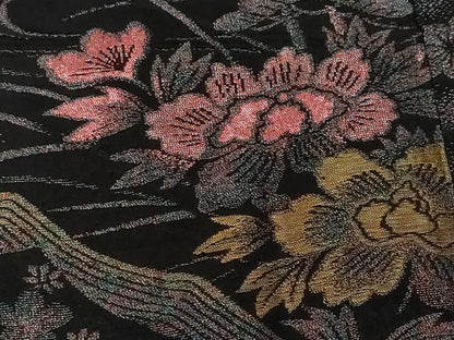 平和屋着物＃羽織　寿光織　松竹梅遠山文　黒地　金銀糸　正絹　逸品　CABF3985ev