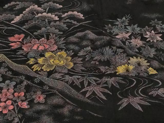 平和屋着物＃羽織　寿光織　松竹梅遠山文　黒地　金銀糸　正絹　逸品　CABF3985ev