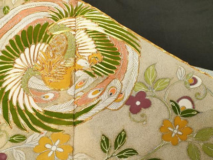 平和屋着物■豪華黒留袖　駒刺繍　孔雀花唐草文　金彩　正絹　逸品　CABF3993ev