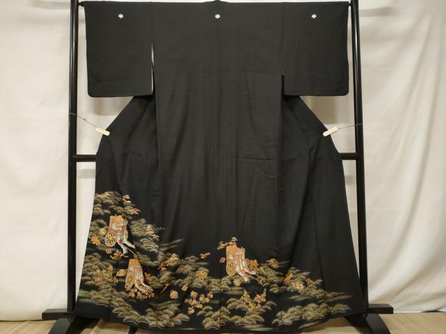 平和屋着物■豪華黒留袖 御所車宝尽くし松文 金彩 正絹 逸品 CABF4003ev