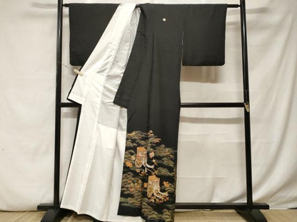 平和屋着物■豪華黒留袖 御所車宝尽くし松文 金彩 正絹 逸品 CABF4003ev