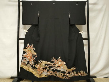 平和屋着物■豪華黒留袖 駒刺繍 立波松竹梅御所車文 暈し染め 金彩 正絹 逸品 CABF4012ev