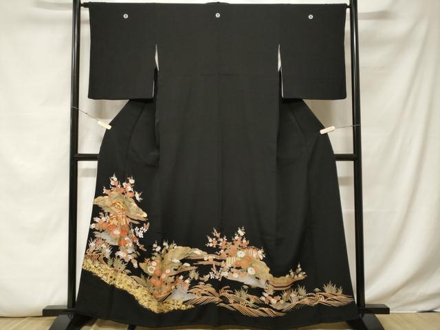 平和屋着物■豪華黒留袖 駒刺繍 立波松竹梅御所車文 暈し染め 金彩 正絹 逸品 CABF4012ev