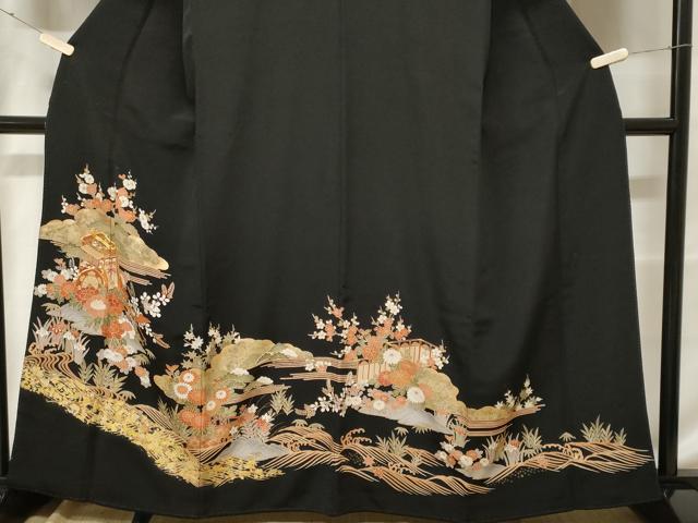 平和屋着物■豪華黒留袖 駒刺繍 立波松竹梅御所車文 暈し染め 金彩 正絹 逸品 CABF4012ev