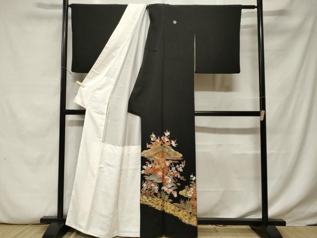 平和屋着物■豪華黒留袖 駒刺繍 立波松竹梅御所車文 暈し染め 金彩 正絹 逸品 CABF4012ev