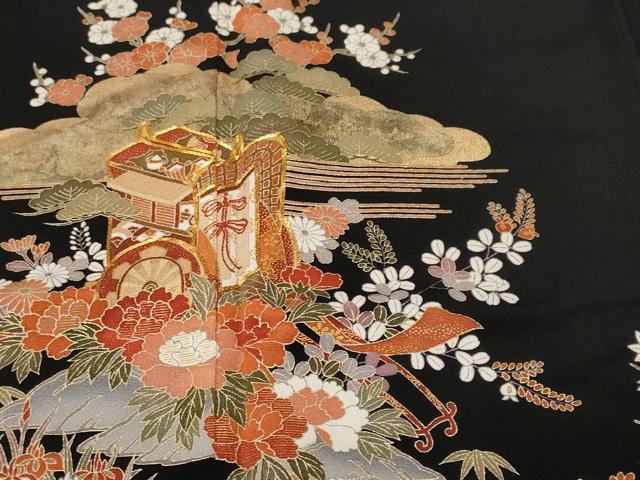 平和屋着物■豪華黒留袖 駒刺繍 立波松竹梅御所車文 暈し染め 金彩 正絹 逸品 CABF4012ev