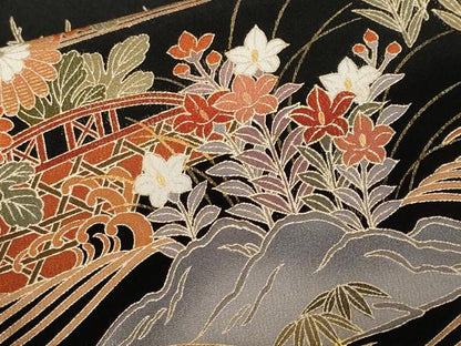 平和屋着物■豪華黒留袖 駒刺繍 立波松竹梅御所車文 暈し染め 金彩 正絹 逸品 CABF4012ev