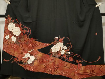 平和屋着物■豪華黒留袖 作家物 流水陶器草花文 暈し染め 金彩 正絹 逸品 CABF4016ev