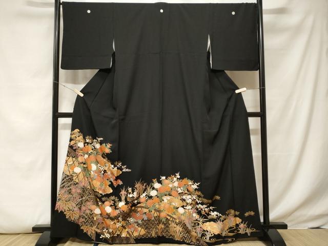 平和屋着物■豪華黒留袖 駒刺繍 松竹梅 金彩 正絹 逸品 CABF4018ev