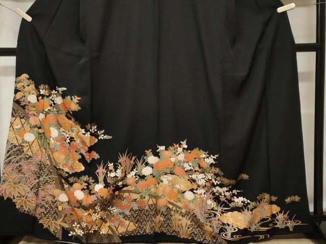 平和屋着物■豪華黒留袖 駒刺繍 松竹梅 金彩 正絹 逸品 CABF4018ev