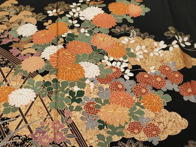 平和屋着物■豪華黒留袖 駒刺繍 松竹梅 金彩 正絹 逸品 CABF4018ev