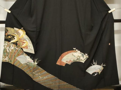 平和屋着物■豪華黒留袖 作家物 地紙飛鶴草花文 暈し染め 金彩 正絹 逸品 未使用 CABF4019ev
