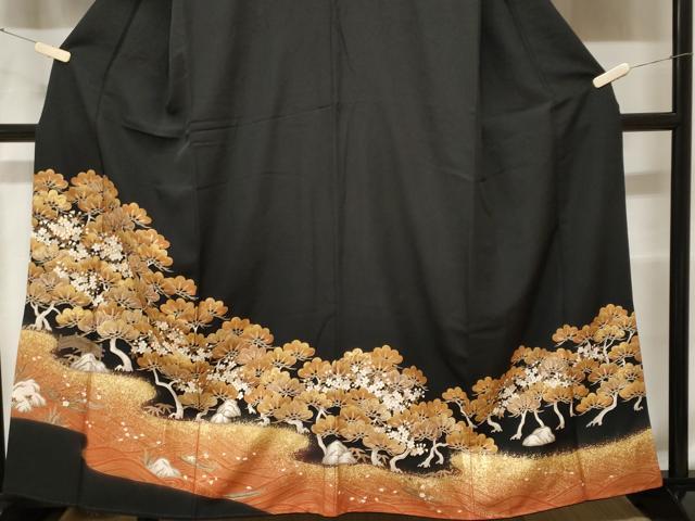 平和屋着物■豪華黒留袖 駒刺繍 流水枝松花文 暈し染め 金彩 正絹 逸品 CABF4022ev