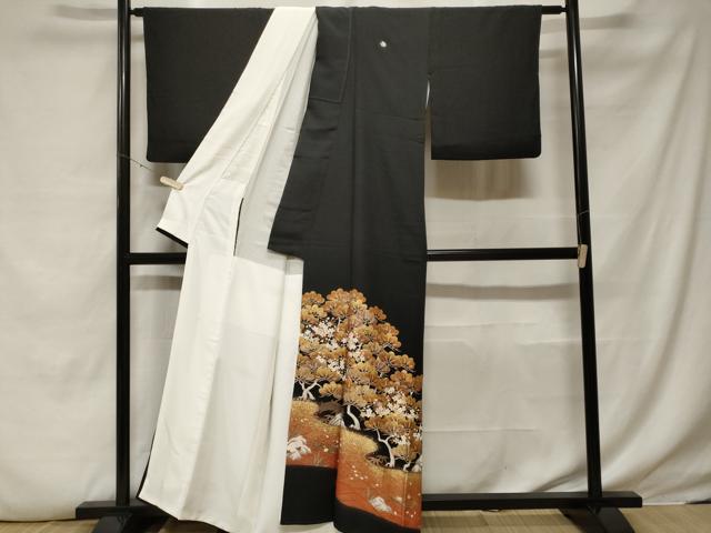 平和屋着物■豪華黒留袖 駒刺繍 流水枝松花文 暈し染め 金彩 正絹 逸品 CABF4022ev