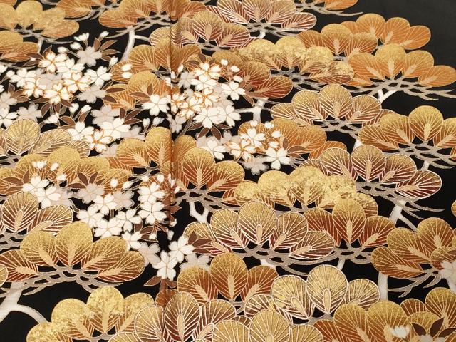 平和屋着物■豪華黒留袖 駒刺繍 流水枝松花文 暈し染め 金彩 正絹 逸品 CABF4022ev