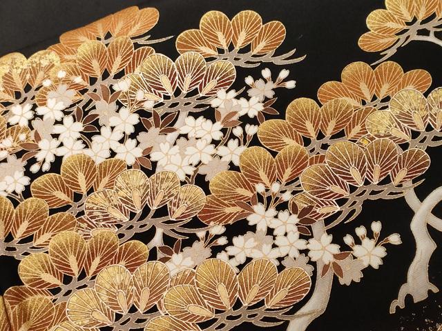 平和屋着物■豪華黒留袖 駒刺繍 流水枝松花文 暈し染め 金彩 正絹 逸品 CABF4022ev