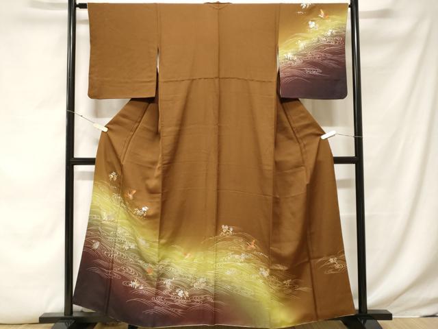 平和屋着物■訪問着 立波飛鶴枝花文 暈し染め 金彩 正絹 逸品 CABF4026ev