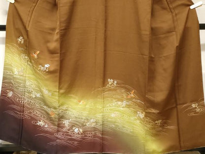 平和屋着物■訪問着 立波飛鶴枝花文 暈し染め 金彩 正絹 逸品 CABF4026ev