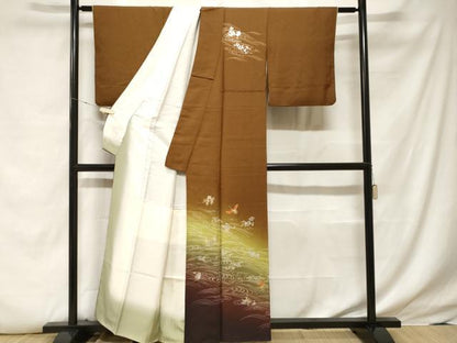 平和屋着物■訪問着 立波飛鶴枝花文 暈し染め 金彩 正絹 逸品 CABF4026ev