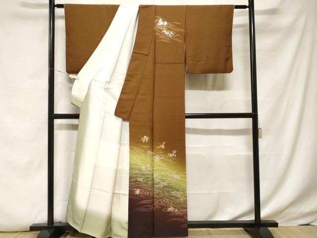 平和屋着物■訪問着 立波飛鶴枝花文 暈し染め 金彩 正絹 逸品 CABF4026ev
