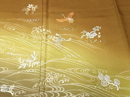 平和屋着物■訪問着 立波飛鶴枝花文 暈し染め 金彩 正絹 逸品 CABF4026ev