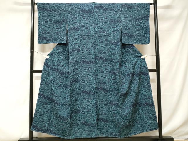 平和屋着物■上質な小紋　藍　型染め　雲取り風景花文　正絹　逸品　未使用　CABF4027ev