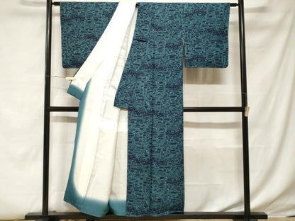 平和屋着物■上質な小紋　藍　型染め　雲取り風景花文　正絹　逸品　未使用　CABF4027ev