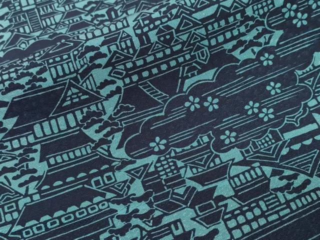 平和屋着物■上質な小紋　藍　型染め　雲取り風景花文　正絹　逸品　未使用　CABF4027ev