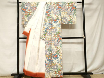平和屋着物■上質な小紋 御所車草花文 正絹 逸品 未使用 CABF4029ev