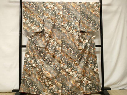 平和屋着物■上質な小紋 雪芝花蝶文 暈し染め 金彩 正絹 逸品 CABF4031ev