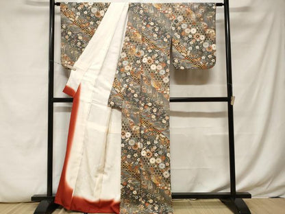 平和屋着物■上質な小紋 雪芝花蝶文 暈し染め 金彩 正絹 逸品 CABF4031ev
