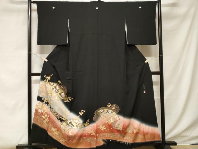 平和屋着物■豪華黒留袖 上村松園の世界 地紙双鶴花文 暈し染め 金銀彩 正絹 逸品 CABF4033ev