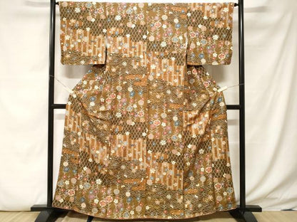 平和屋着物■上質な小紋 笹吉祥花蝶文 金彩 正絹 逸品 未使用 CABF4035ev