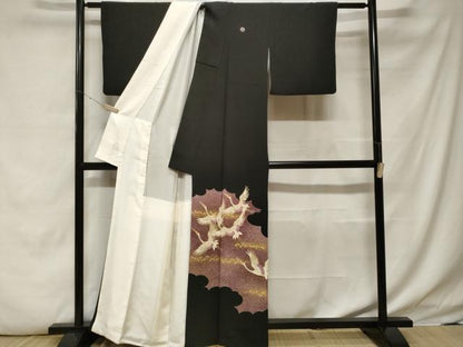 平和屋着物■豪華黒留袖 刺繍 飛鶴箔散らし文 暈し染め 金銀彩 正絹 逸品 CABF4039ev