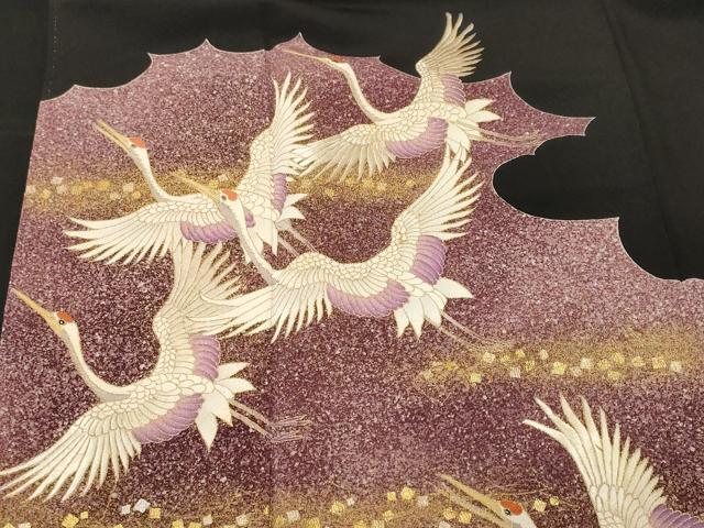 平和屋着物■豪華黒留袖 刺繍 飛鶴箔散らし文 暈し染め 金銀彩 正絹 逸品 CABF4039ev