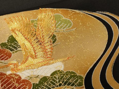 平和屋着物■豪華黒留袖　駒刺繍　飛鶴枝松文　暈し染め　金彩　正絹　逸品　CABF4043ev