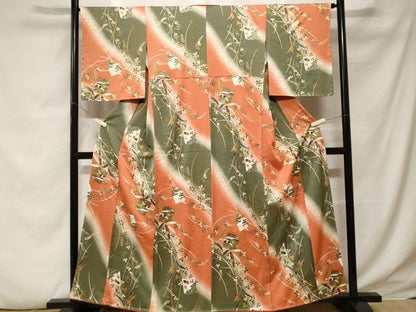 平和屋着物■上質な小紋 破れ色紙枝葉文 暈し染め 金彩 正絹 逸品 CABF4044ev