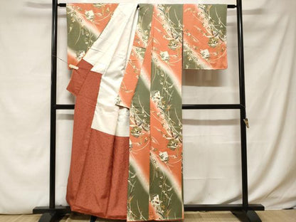 平和屋着物■上質な小紋 破れ色紙枝葉文 暈し染め 金彩 正絹 逸品 CABF4044ev