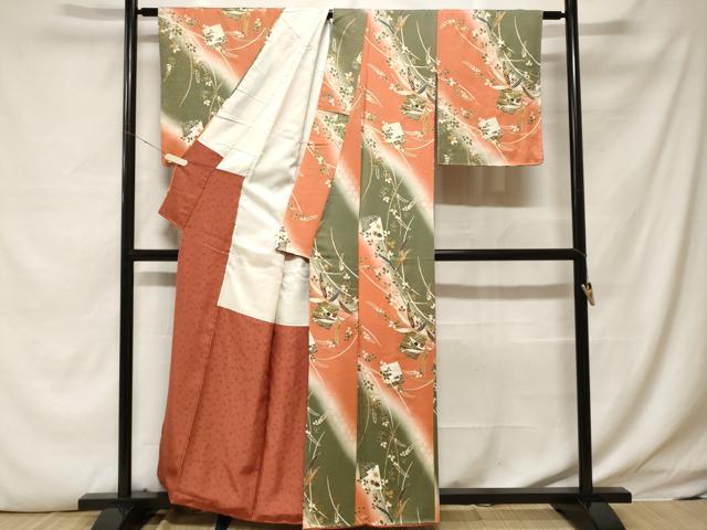 平和屋着物■上質な小紋 破れ色紙枝葉文 暈し染め 金彩 正絹 逸品 CABF4044ev