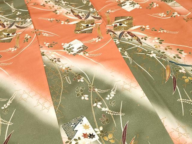 平和屋着物■上質な小紋 破れ色紙枝葉文 暈し染め 金彩 正絹 逸品 CABF4044ev